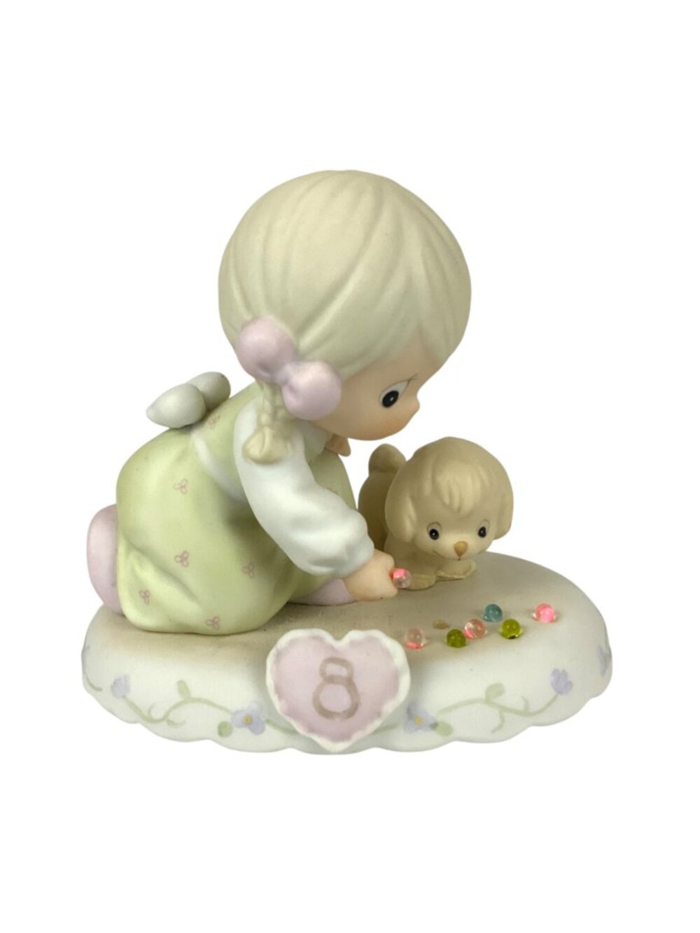 Precious Moments Growing In Grace Age 8 Figurine Girl Marbles Dog Porcelain 1995